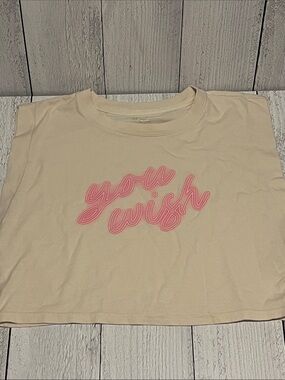 Cream Crop Tee with Pink 'You Wish' Script